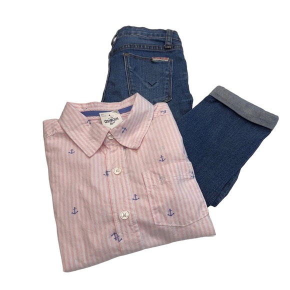 2 Piece Unisex Outfit Hudson Jeans & Oshkosh Button Down Oxford Shirt Sz 7 - Picture 1 of 15